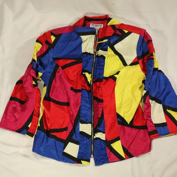 vtg MISHCA Multicolor Geometric Pattern Zip up Jacket Sz MEDIUM - Picture 2 of 13